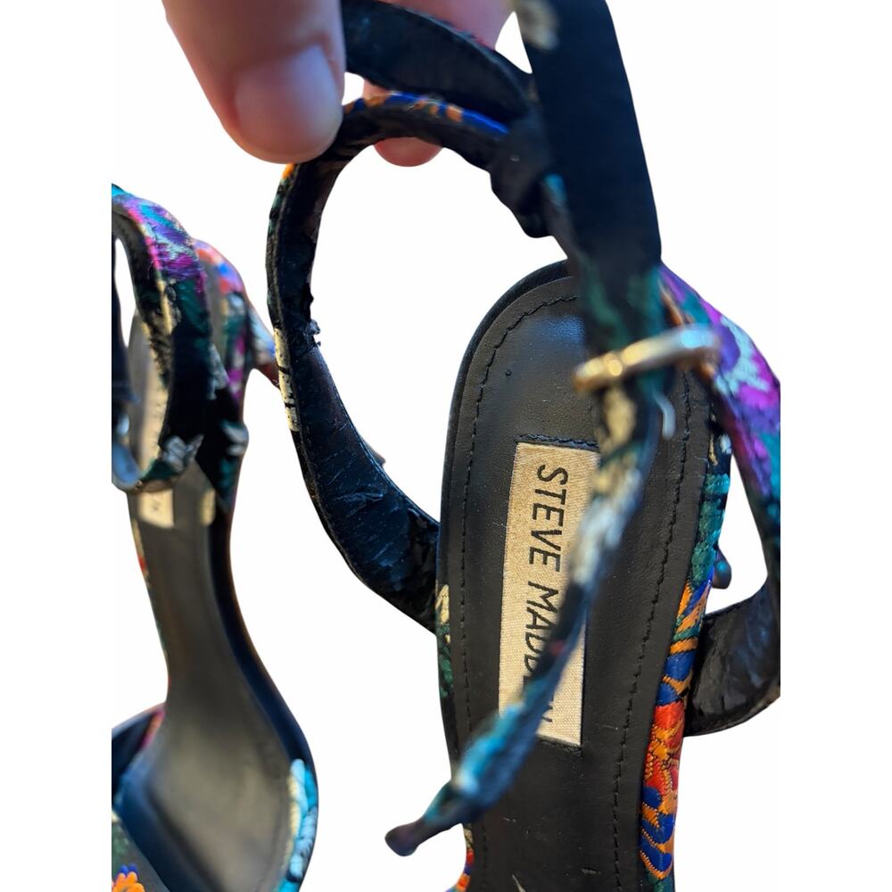 Steve Madden Reno Floral Embroidered Stiletto Heels 8.5 Black Brocade - Picture 7 of 16